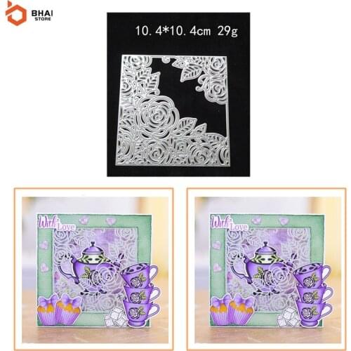 Carbon Steel Metal Cutting Die DIY Rose Square Frame Suitable for Decorative Scrapbook Album Festival Card Making 2021