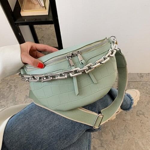 FUNMARDI Solid Color Fashion Women Bags Crocodile Pattern PU Leather Waist Bags Luxury Brand Chain Chest Bags Belt Bags WLHB2395