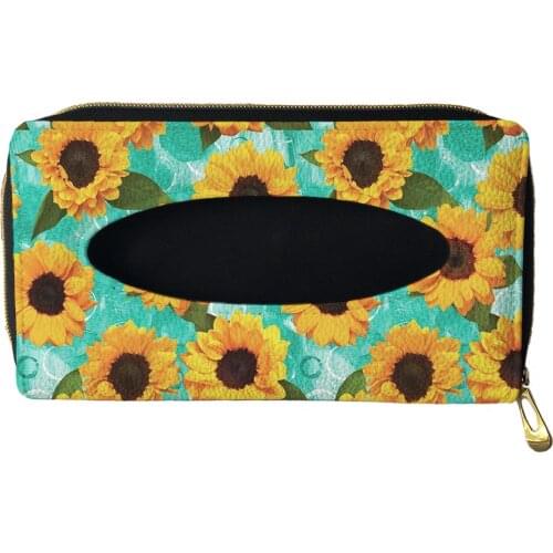2021 Car Interior Universal Accessories Sun Visor Leather Tissue Bag Fashion Sunflower Print Car Tissue Box Holder Tissue Cover