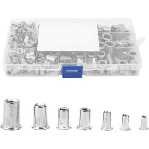 160Pcs M3/M4/M5/M6/M8/M10 Stainless Steel Rivet Nut Kit Knurled Nut Flat Head Threaded Rivnut Insert Nutsert With Storage Box