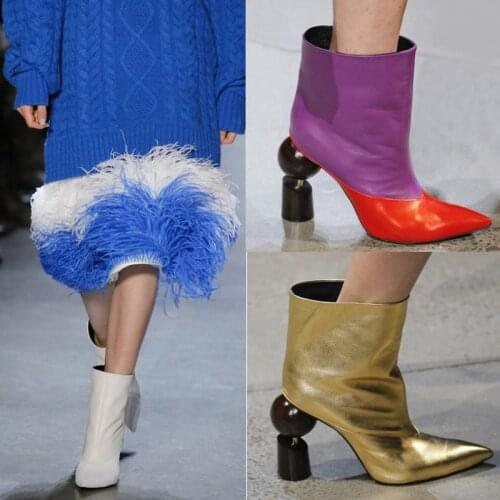 Metallic Leather Womens Ankle Boots Geometric High Heels Pumps Gold Purple Grey Martin Booties Dress Party Shoes Large Size