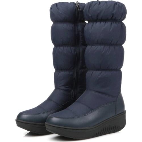2020 Winter Snow Boots Platform Shoes Girls Footwear Mid Calf Women Boots Down Warm Fur Inner Solid Color Side Zipper Plus Size