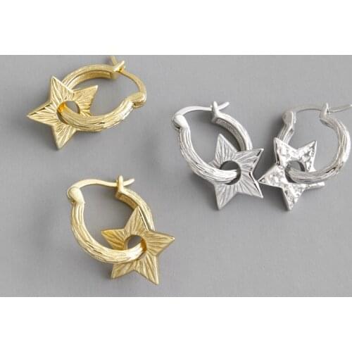 100% 925 sterling silver hoop earrings for women orecchini, minimalist star silver earrings 925 hoops gold color jewelry brincos