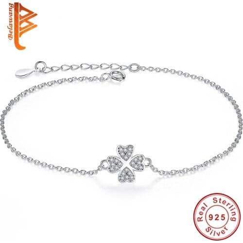 Fashion Jewelry Authentic 925 Sterling Silver Jewelry Austrian Crystal Clover Heart Charm Bracelet For Women Pulserias