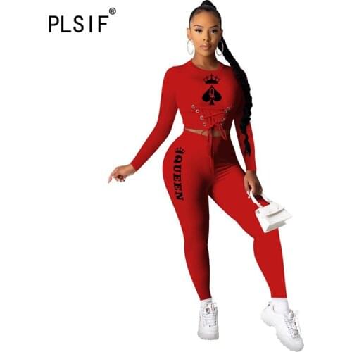Young party women fashion o neck long sleeve print crop top and leggings 2 pieces set high street lady fashion tracksuits