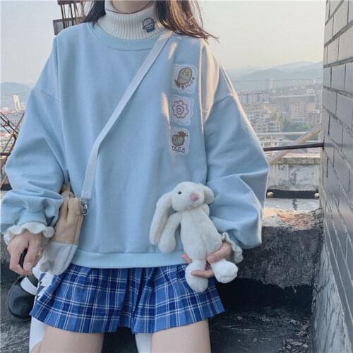 Kawaii womens sweatshirt autumn new Japanese cartoon print O-neck casual preppy style pullover Harajuku sweet and cute top