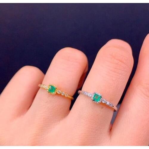 Women ring green emerald ring for girl ornament real 925 silver square natural gem style birthday gift May birthstone sale