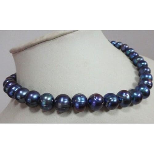 10-11mm natural tahitian black blue baroque pearl necklace