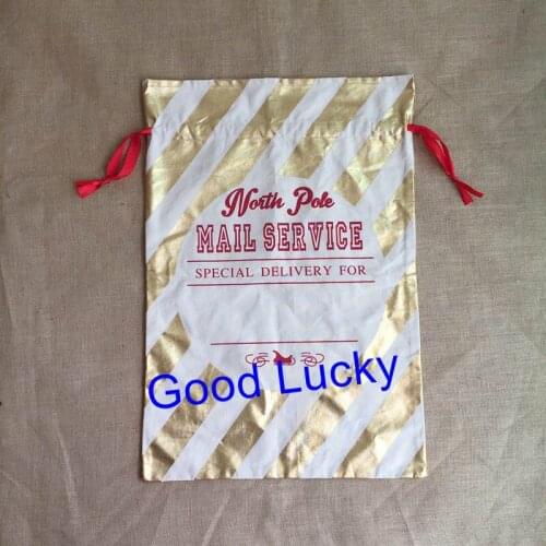 50pcs/lot 2018 best selling New design Christmas gold santa sack new christmas gifts drawstring party gift bag