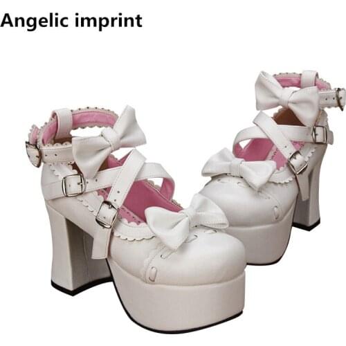 Angelic imprint woman mori girl lolita cosplay shoes lady high heels pumps women princess dress party shoes 9.5cm 33-47 bowties