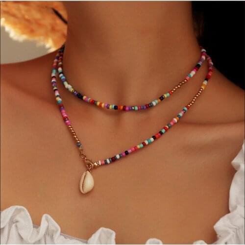 Bohemian Colorful Seed Bead Shell Choker Necklace Statement Short Collar Clavicle Chain Necklace for Women Female Boho Jewelry