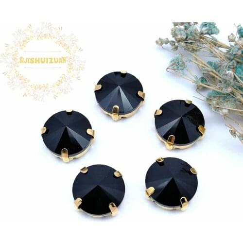 Black Round Glass Crystal sew on rhinestones with gold claw Diy wedding dress accessories Free shipping
