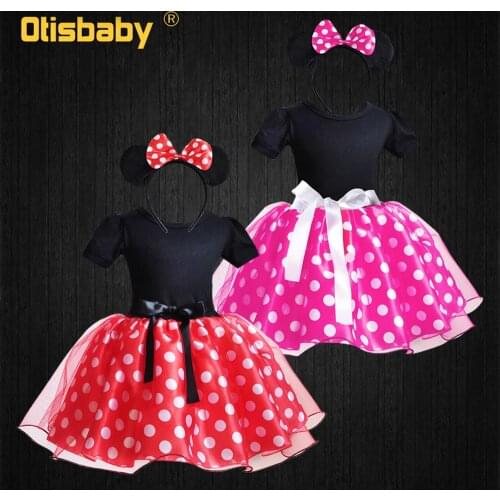 Baby Girl Dot Tutu Dress 6 Month 12 3 4 5 6 Year Birthday Dress Toddler Christening Dresses Black Red Frock Minnie Mickey Dress