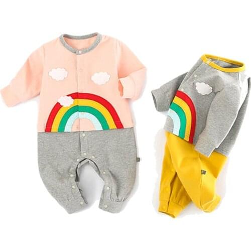 Baby Girl Jumpsuit Rainbow Print Baby Romper Newborn Baby Costumes Kids Autumn Clothing New Baby Long Sleeve Romper