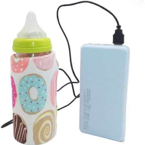 Travel Stroller USB Heat preservation Milk Water Warmer Insulated Floral Printing Bag Baby Nursing Bottle Heater 6 Colors
