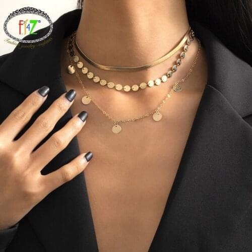 F.J4Z Bohemian Multi Layer Choker Necklace Snake Cuban Chain Collars Coins Stars Charms Necklace for Women 2021 Jewelry Gifts