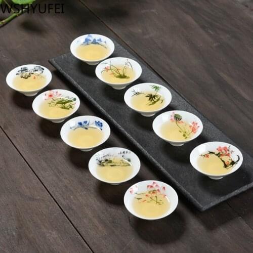 Chinese blue and white porcelain tea bowl Tea set small tea cup Travel portable tea set Household drinking utensils WSHYUFEI