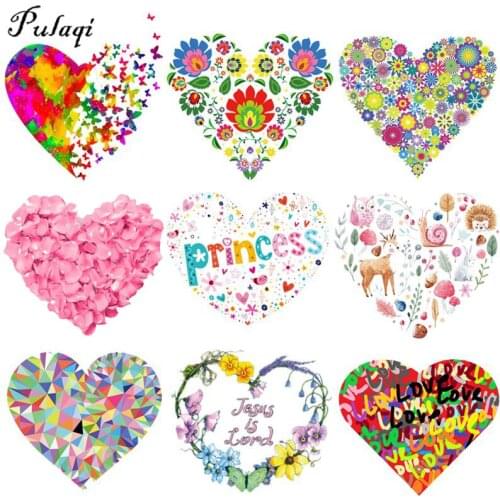 Pulaqi Colorful Heart Patch Stickers Iron On Transfers Vinyl Heat Transfer Iron Patch Summer Style Thermal Transfers Sticker DIY