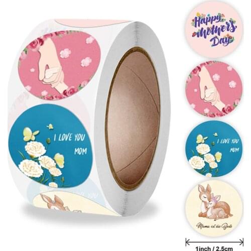 50-500pcs Round Mothers Day Gift Stickers with Hearts 1inch Thank you Label stickers for Mothers Day Greeting Card Envelope