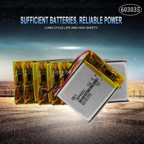 603035 3.7V 700mAh Lithium Polymer Li-Po li ion Rechargeable Battery For mp3 mp4 Tachograph Car DVR Bluetooth Earphone GPS