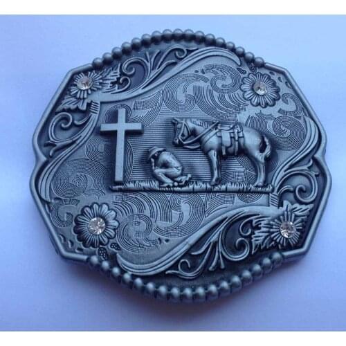 Horse With Cross Belt Buckle with pewter finish JF-BY50 suitable for 4cm wideth belt with continous stock free shipping