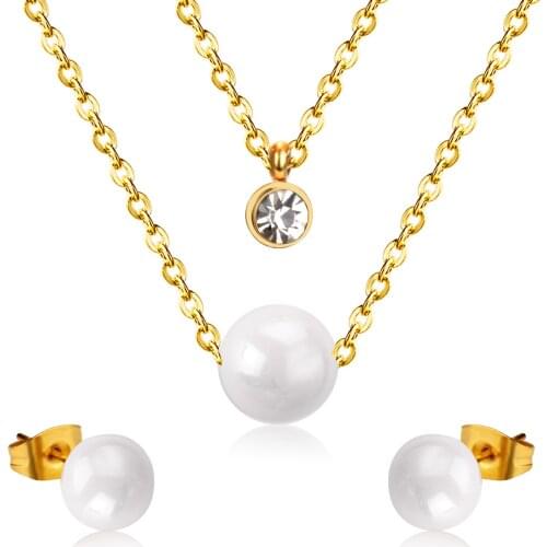 LUXUKISSKIDS Fake Pearl Crystal Jewellery Set Necklace Earrings Wedding Bridal Dubai Indian Women Jewelry Sets For Women Girls