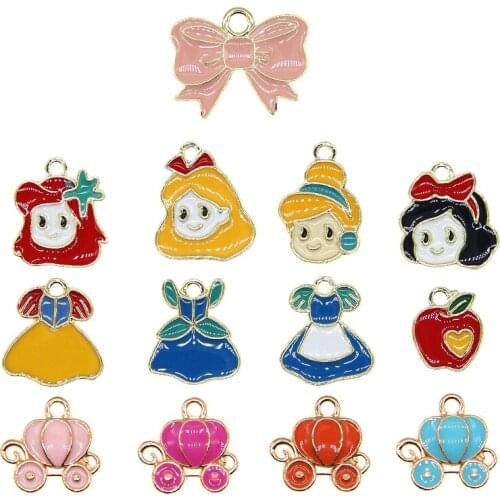 20pcs/lot Cute Enamel Pumpkin Carriage Girl Avatar Mini Apple Charms Pendant For Earrings DIY Jewelry Making Finding Accessories