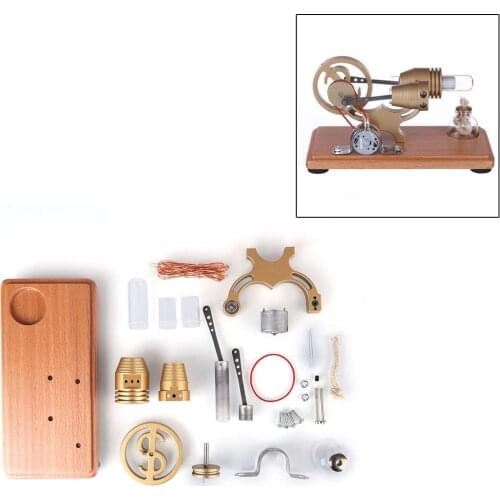 DIY γ-shape Stirling Engine Kit Assembly Generator Model Retro Science Educational Toy with LED Lights - Bronze