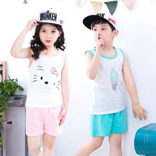 2017 New Summer Children Suit Vest Cotton Suit Korean Children Boys Girls Set