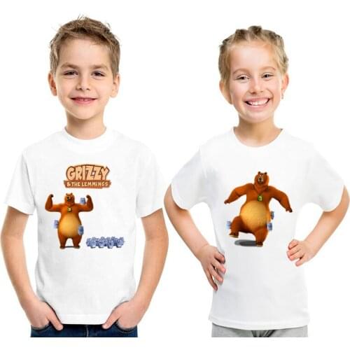 2021 New Sunlight Grizzy Bear Print Cartoon Boys T-shirt Cute Lemmings Funny Baby Girls Clothes Summer Kids T shirt Children Top