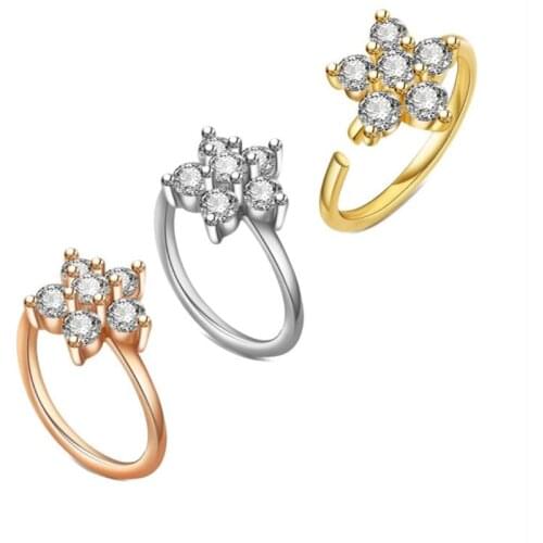New White Crystal Flower Fake Piercing Nose Rings Non Piercing Septum Rings C Shape Nose Hoops For Women Ear Bone Clip Jewelry