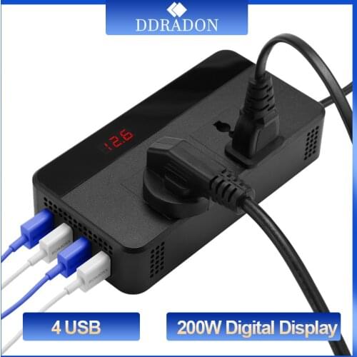 400W Converter 12V to 220V with Digital Display Car Power Inverter with two Universal Socket 4 USB Adapter Modified Sine Wave
