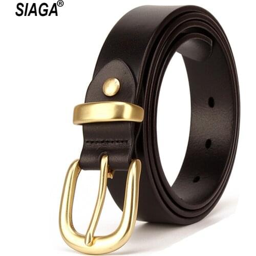 New Design Top Quality Pure Cow Cowhide Leather Belts Copper Buckle Belt for Women Retro Female Accessories Jeans FCO227