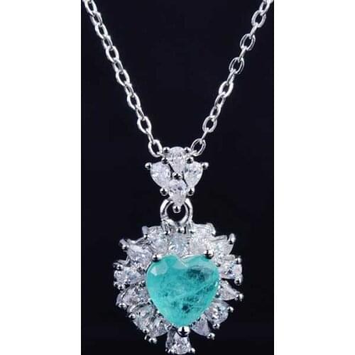 Luxury Charm Heart Pendant Necklace With Paraiba Zircon Fashion Romantic Jewelry For Women Wedding Engagement Anniverdsry Gifts