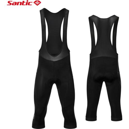 Santic Men Cycling Bib Shorts Summer Cycle Overalls Cycling Cropped Pants Black Breathable Sponge Cushion MTB Blike Pants