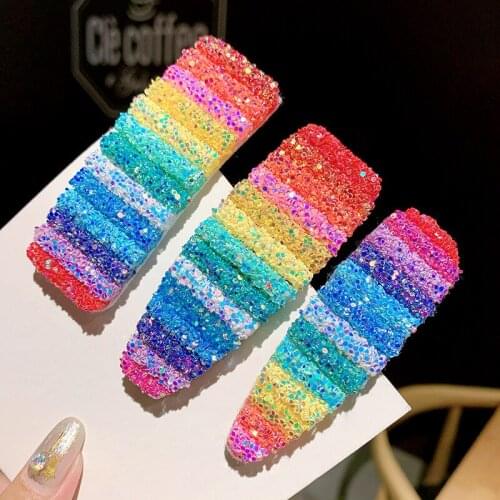 SHUANGR Shining Barrettes Headwear Hairgrip Women Korea Trendy Sequins Girl Sweet Hairpins Fashion Hair Accessories Side Clip