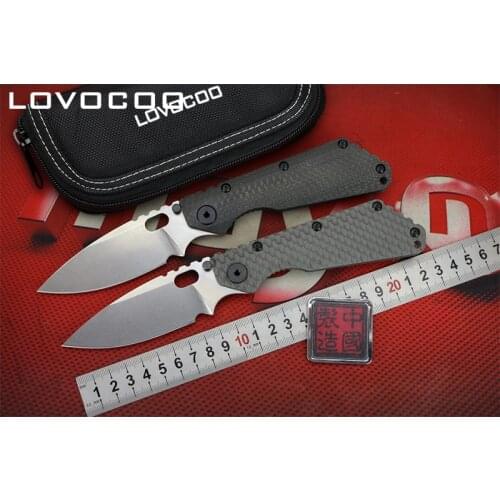 LOVOCOO ST SMF D2 blade Carbon fiber & Titanium handle Flipper folding knife Outdoor camping hunting pocket knives EDC tools