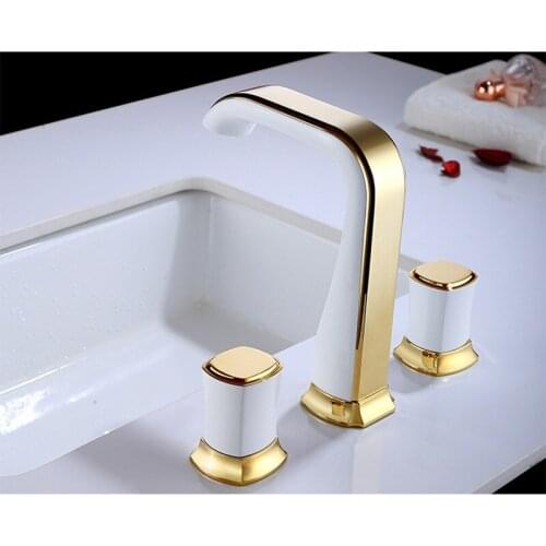 Widespread Basin bathroom sink Faucets Brass three holes Mixer Faucet Cold And Hot 8 inch Water Mixer Sink Taps gold black