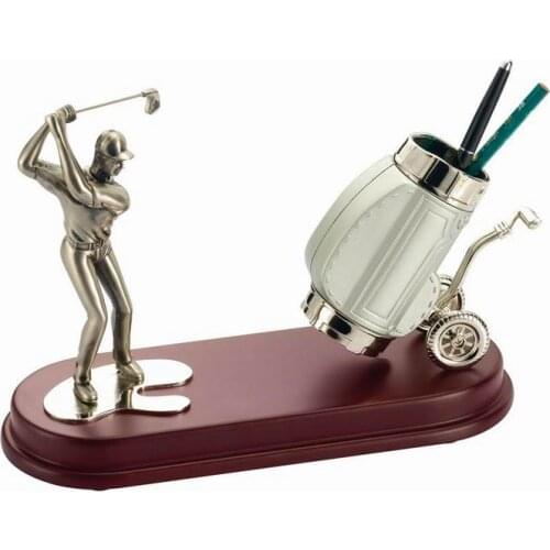 Golfer statue Metal pen holder desktop gift