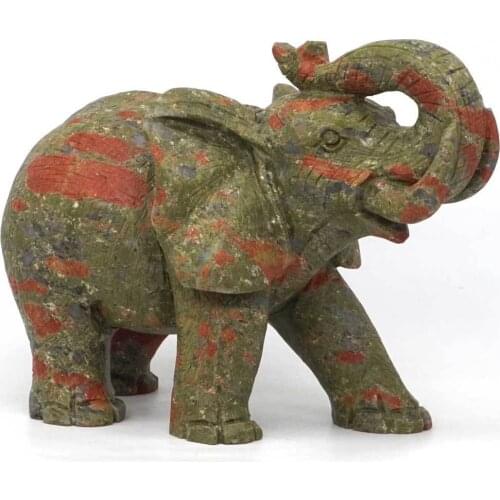 Elephant Statue Natural Gemstone Unakite Crystal Healing Reiki Home Decor 6.1"