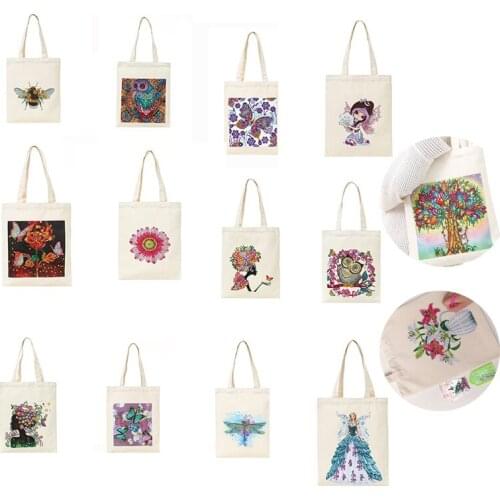 Diamond Painting Tote Bag Reusable Durable DIY Diamond Art Handbag Foldable Storage Bag Cross Stitch Embroidery Kit Art Craft