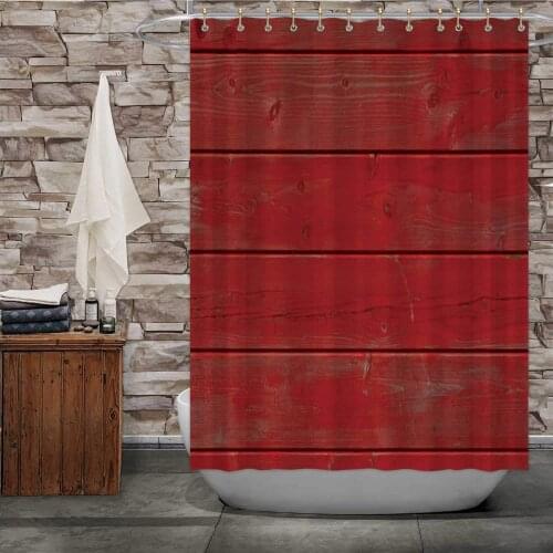Red Painted Wooden Board Texture Fabric Shower Curtain
