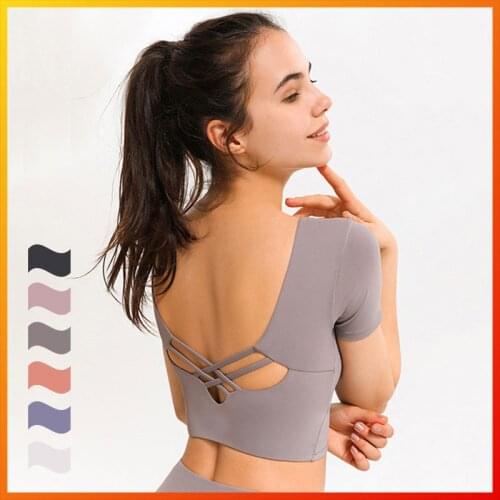 ALO Yoga Summer Womens Belly Button Short Sleeve Top Sports T-shirt Stretch Thinning Crop Top Fitness Bra