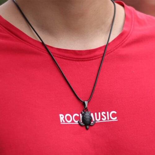 Hiphop Man Necklace Black Silver Color Lovely Turtle Necklace Environmental Protection Pendant Necklace Wax Rope Punk Necklace