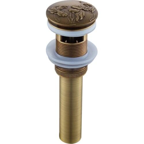 Pop Up Drains Brass Bathroom Lavatory Sink/Basin Push Down Drainer Bathroom Parts Faucet Accessories Antique Carved Drain