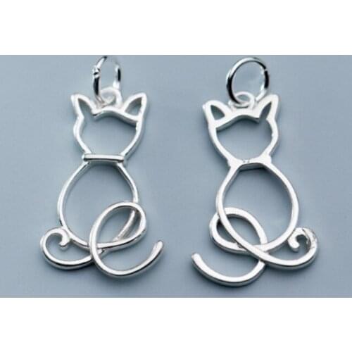 925 Sterling Silver Girl Kid Cat Kitten DIY Charm Pendant A2239