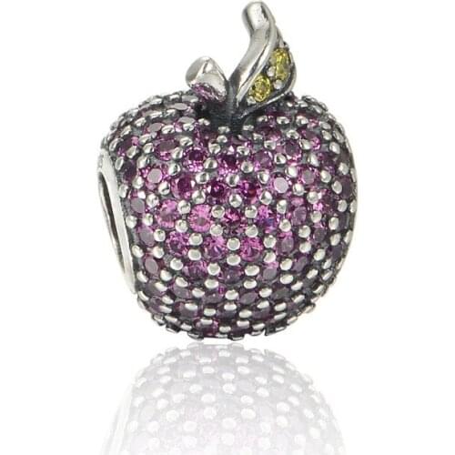 Pave Stones Shining Apple Crystal Beads for Charms Bracelets Women 925 Sterling Silver Charm Beads for Jewelry Making Findings