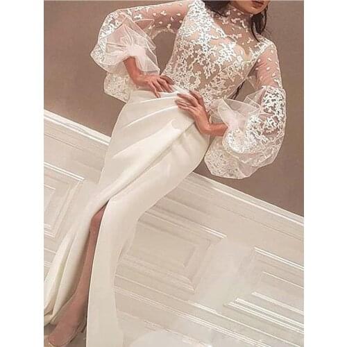 Sexy Evening Party Night Long Dress Women Clothes Turtleneck Empire Floor-Length Embroidery Banquet Wedding Prom Elegant Dresses
