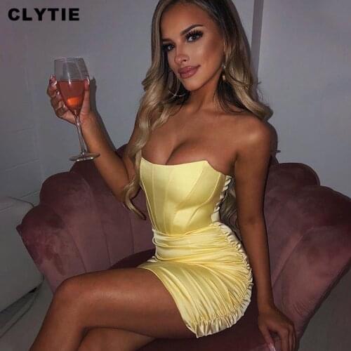 Clytie Sexy Off Shoulder Nightclub Dress Women Slash Neck Ladies Stretched Styles Women Spring New Sleeveless Ruched Dresses
