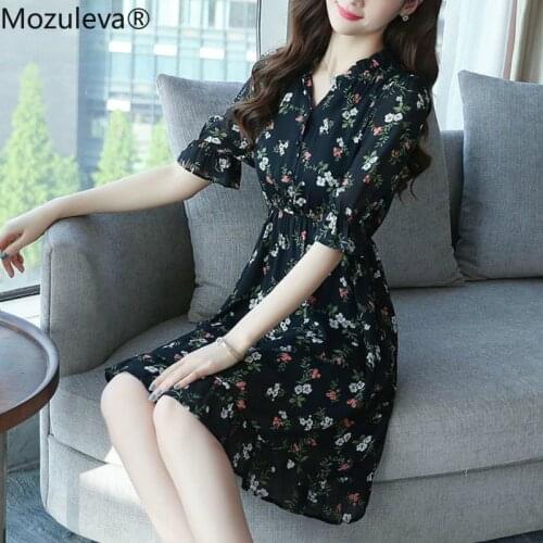 Mozuleva Summer Vintage Chiffon Floral Boho Shirt Dress 2019 Korean Elegant Women Party Mini Dresses Casual Sun Beach Vestidos